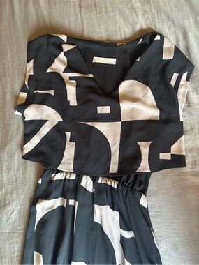 Eve Gravel Black and Cream Geometric V-Neck Maxi Dress